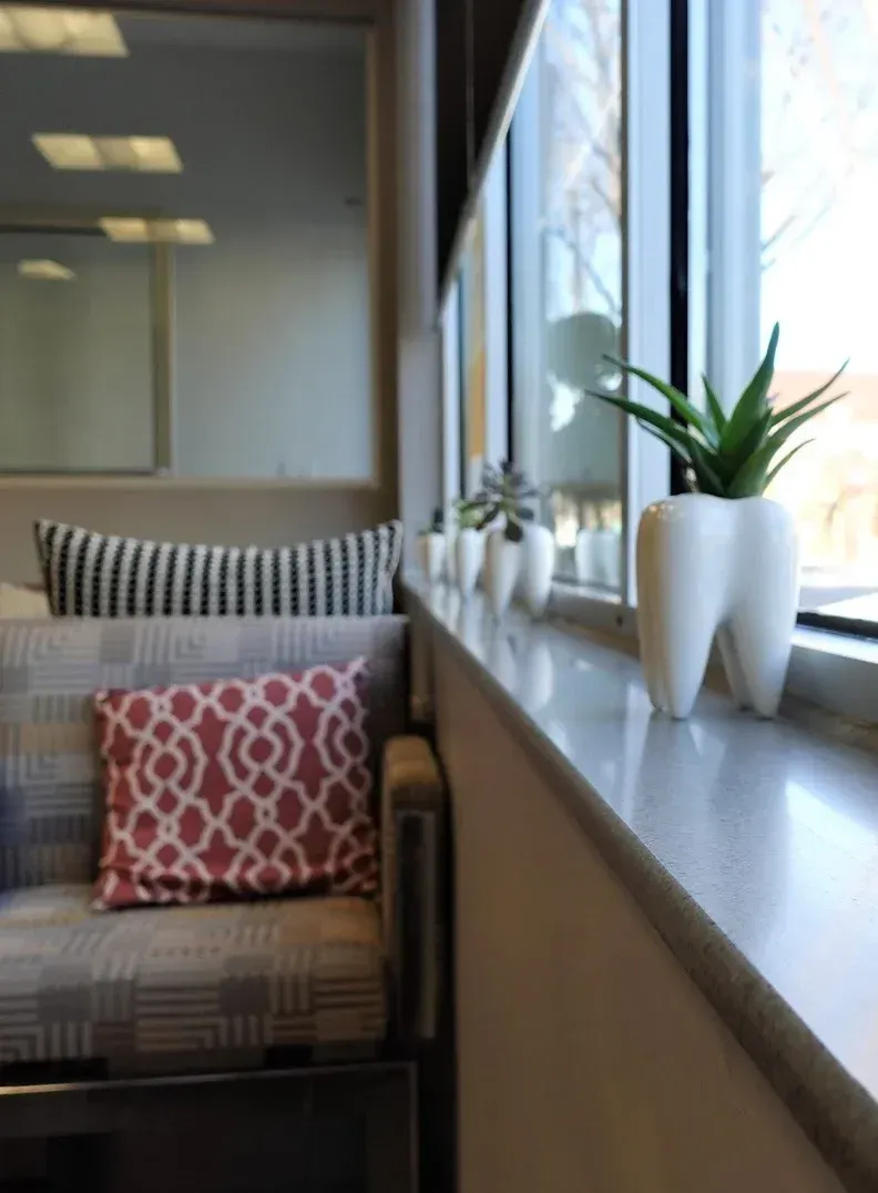 Waiting area beside the office windows